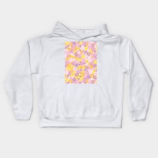 RETRO FLORAL PATTERN 70S  GROOVY PEACH PINK PURPLE YELLOW ORANGE FLOWER MARKET SCANDINAVIAN MEADOW MIDSOMMAR Kids Hoodie